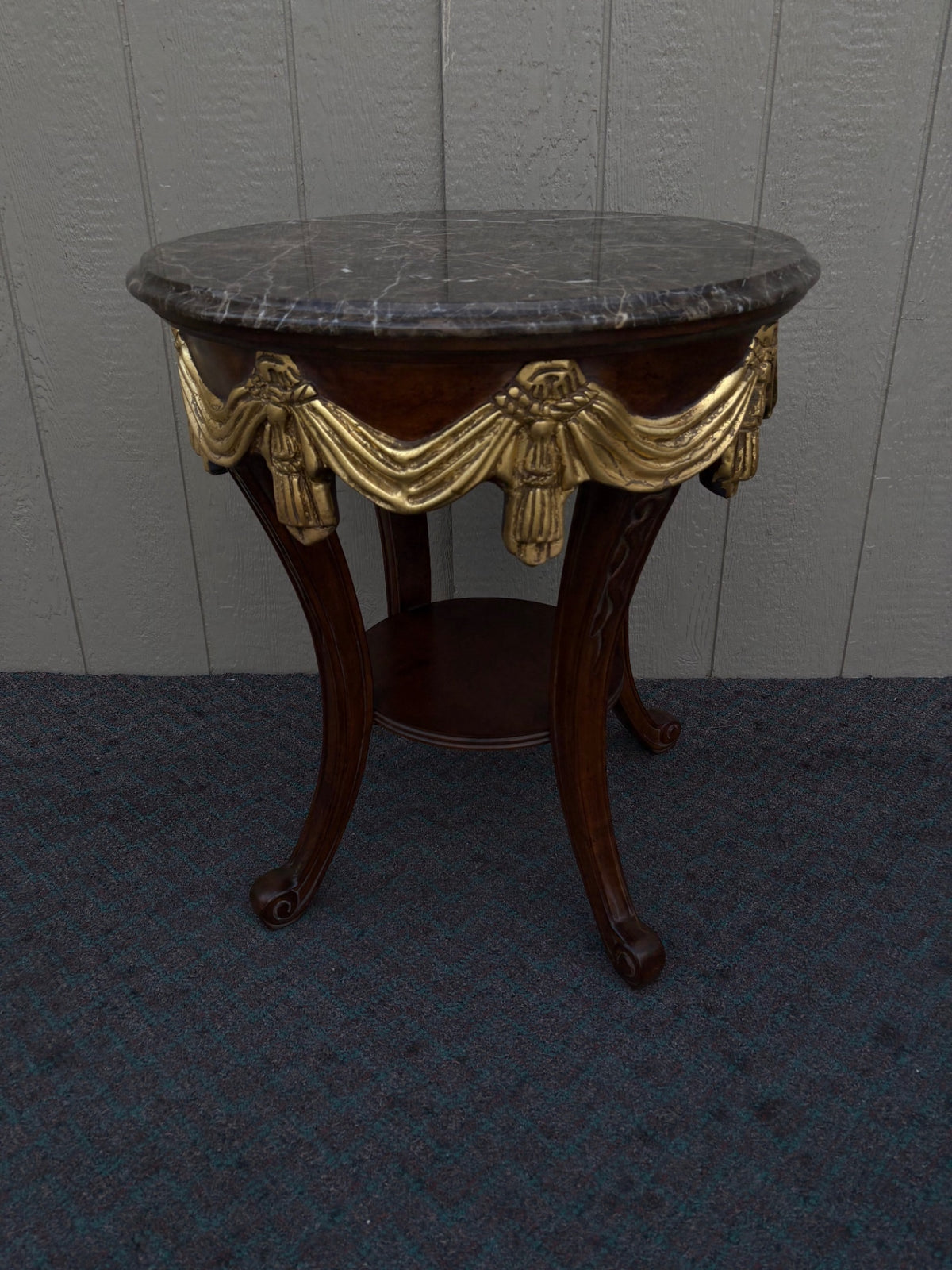 68032  Elegant Round Marble Top Side Table with Gilt Accents