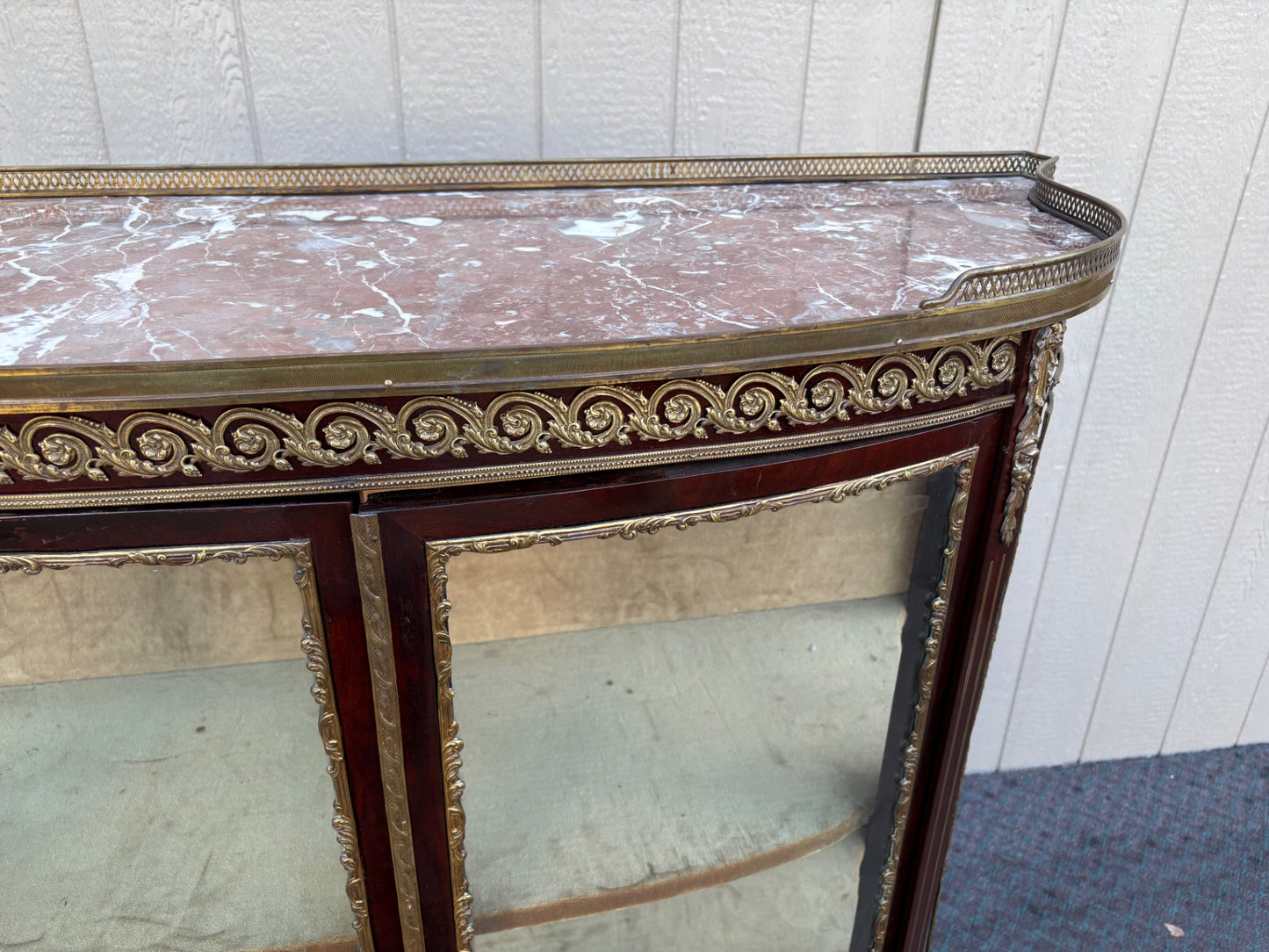 68099  Louis XV Style Marble Top Curio Cabinet with Glass Doors