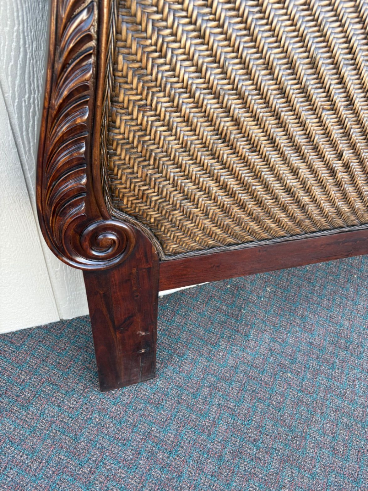67810 Carved Queen Headboard with Woven Rattan Paneling