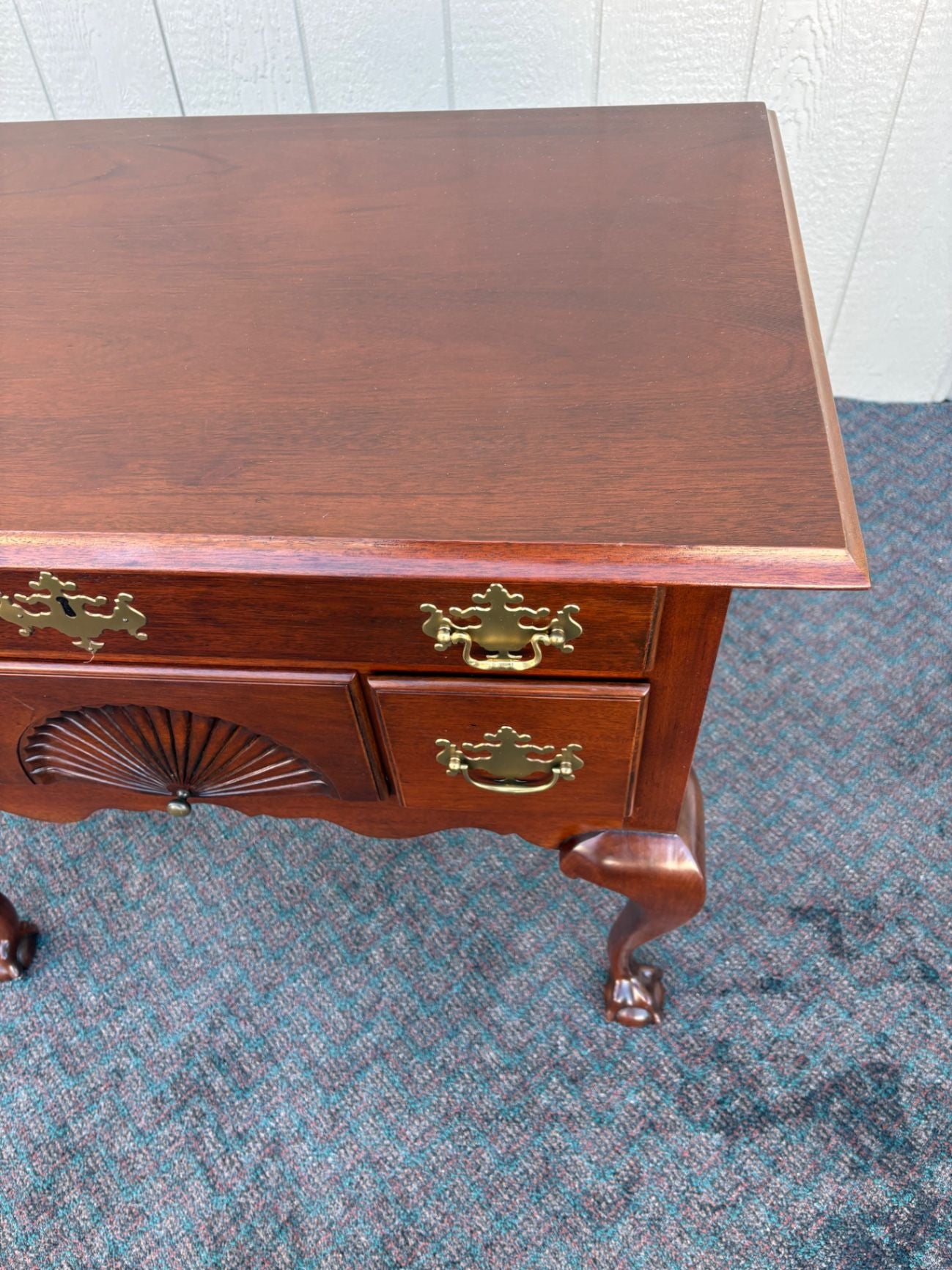 67437 Mahogany Lowboy with Shell Carving and Ball-and-Claw Feet