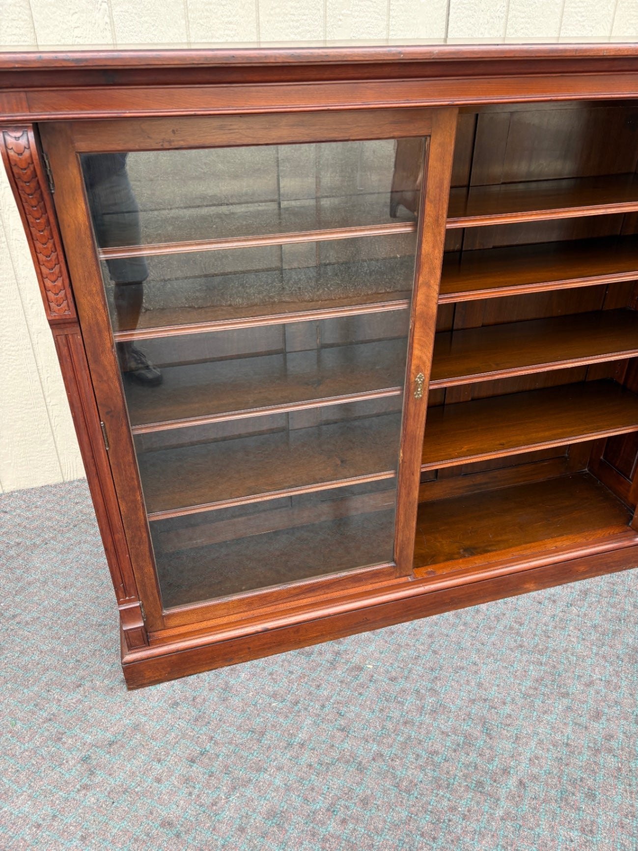 67890 Antique Victorian Mahogany Glass Door Bookcase with Shelves