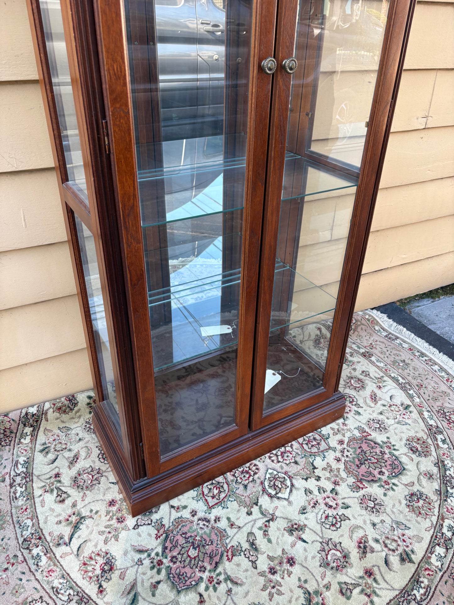 67787 Elegant Glass Display Curio Cabinet with Mahogany Finish