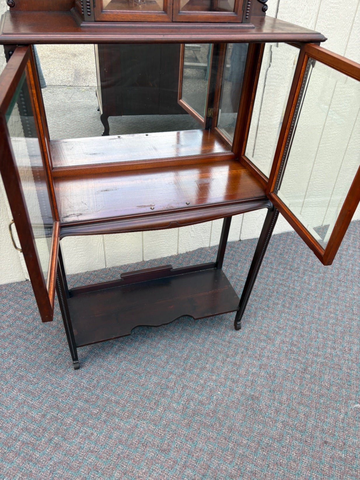 67820 Antique Mahogany Curio Cabinet with Glass Doors and Shelves