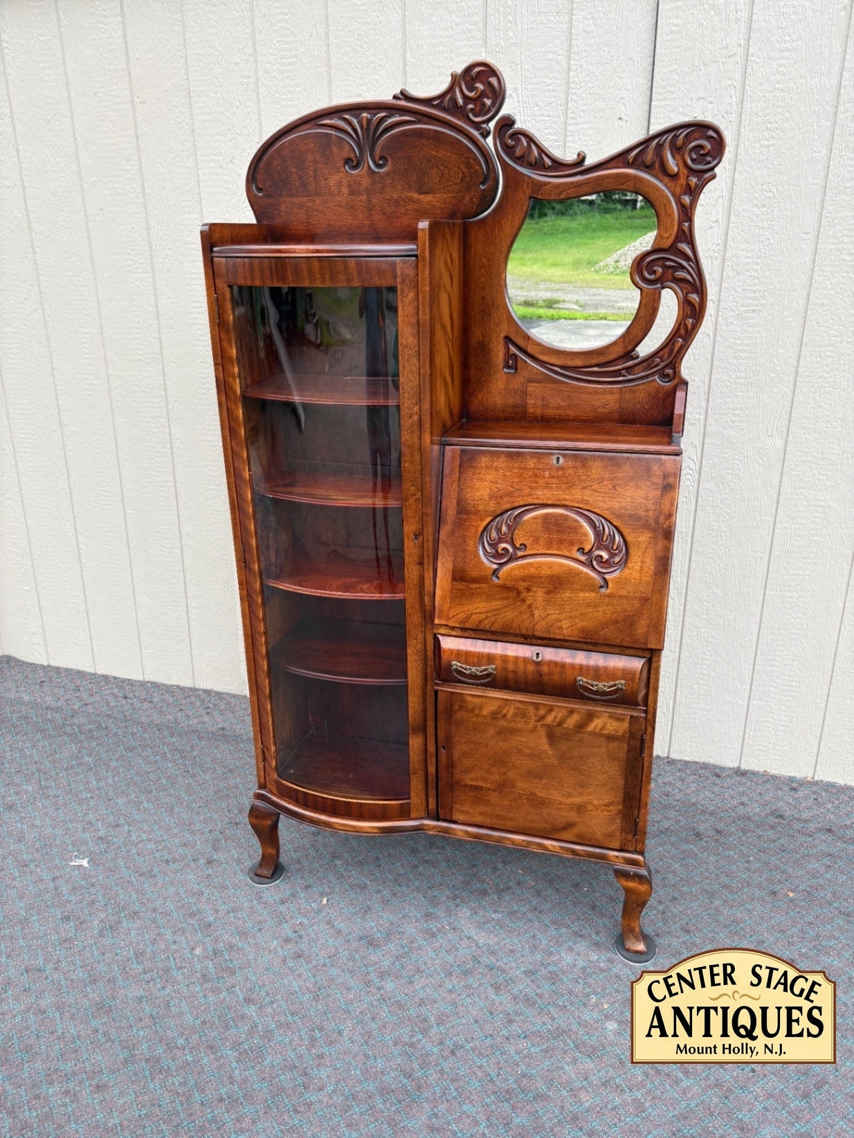 68103 Edwardian Mahogany Side by Side Curio Desk with Mirror
