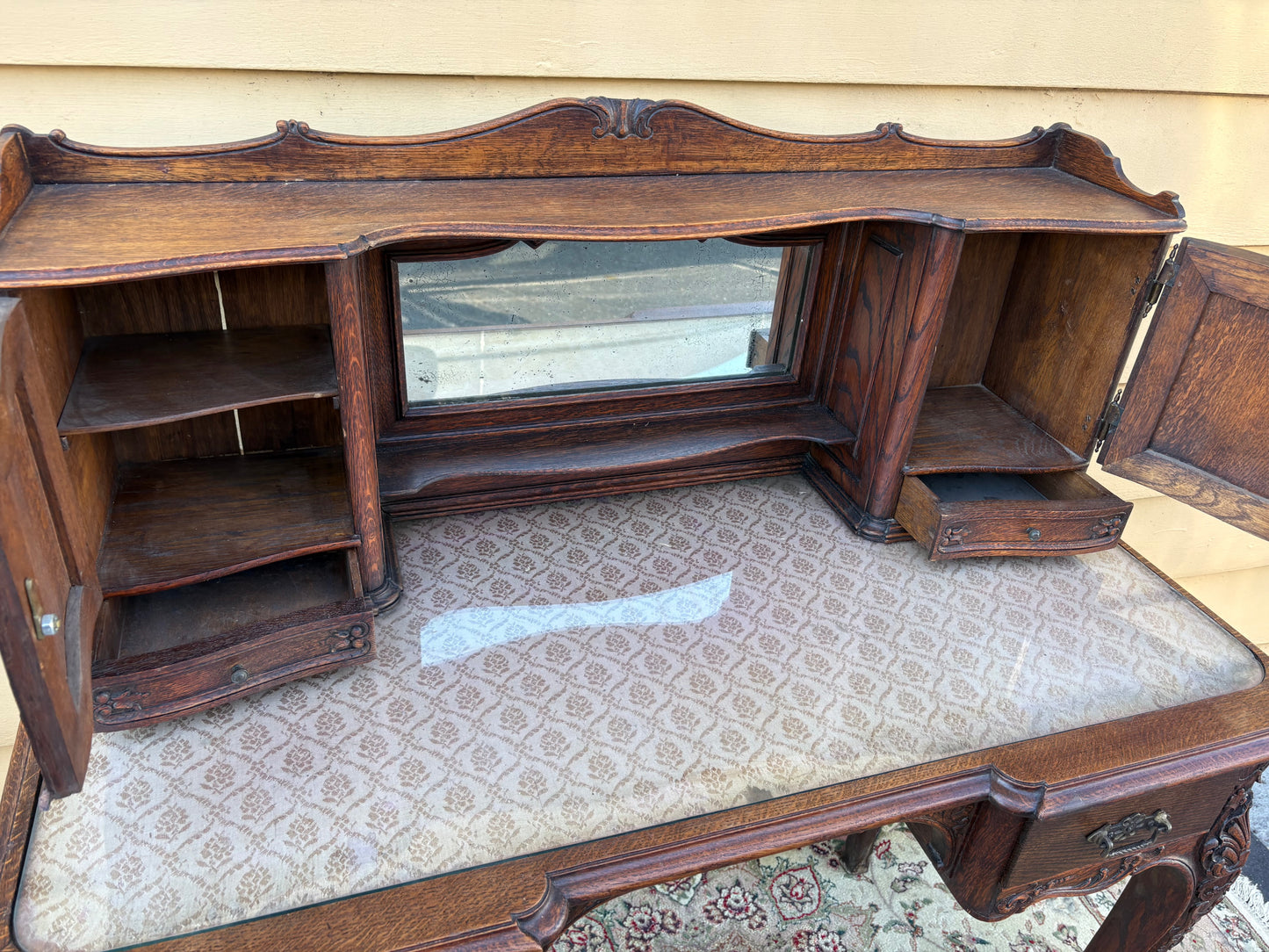 67783 Antique French Louis XV Style Oak Writing Desk with Mirror