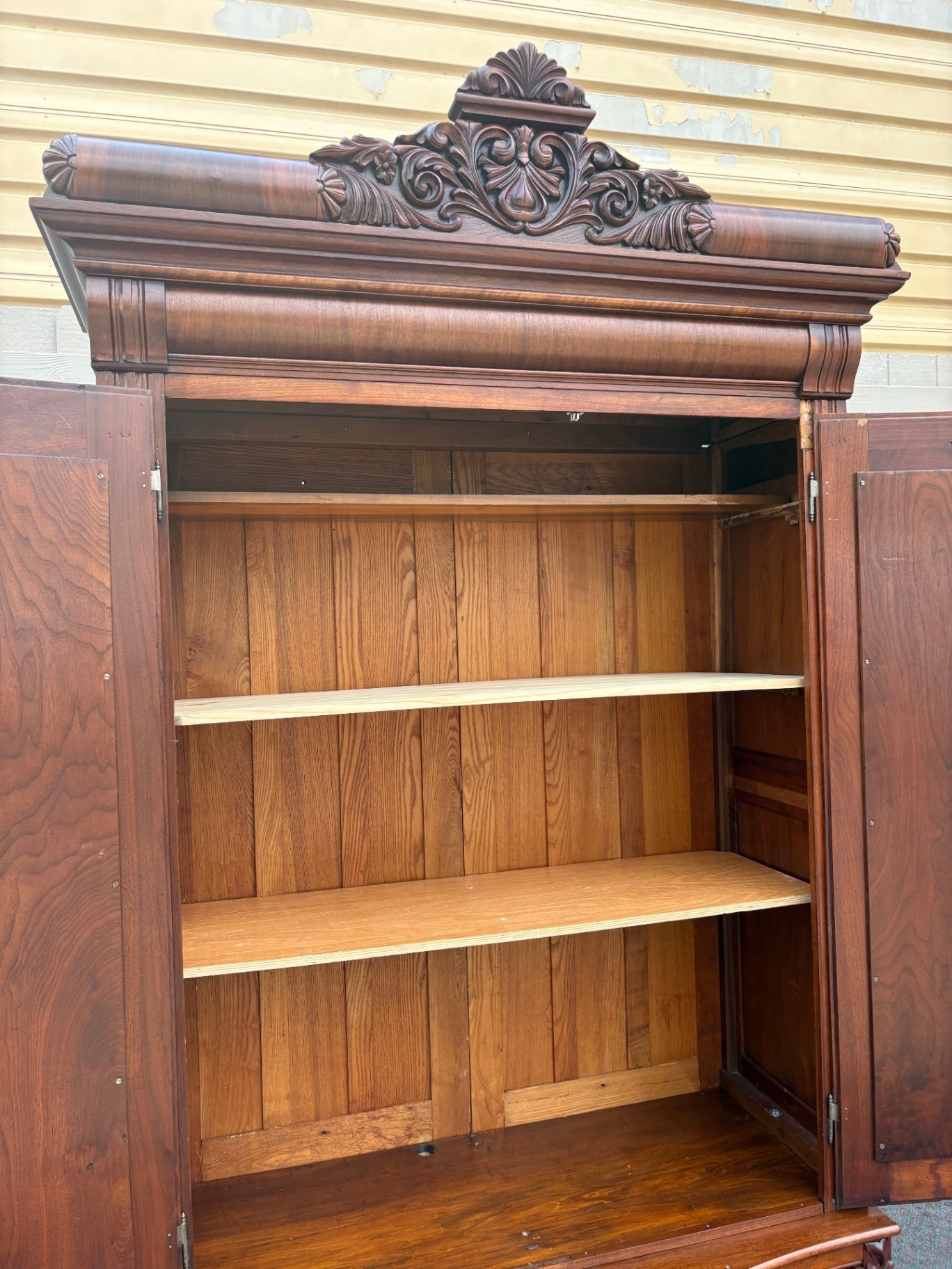 67752  Victorian Mahogany Wardrobe with Ornate Carvings and Drawers
