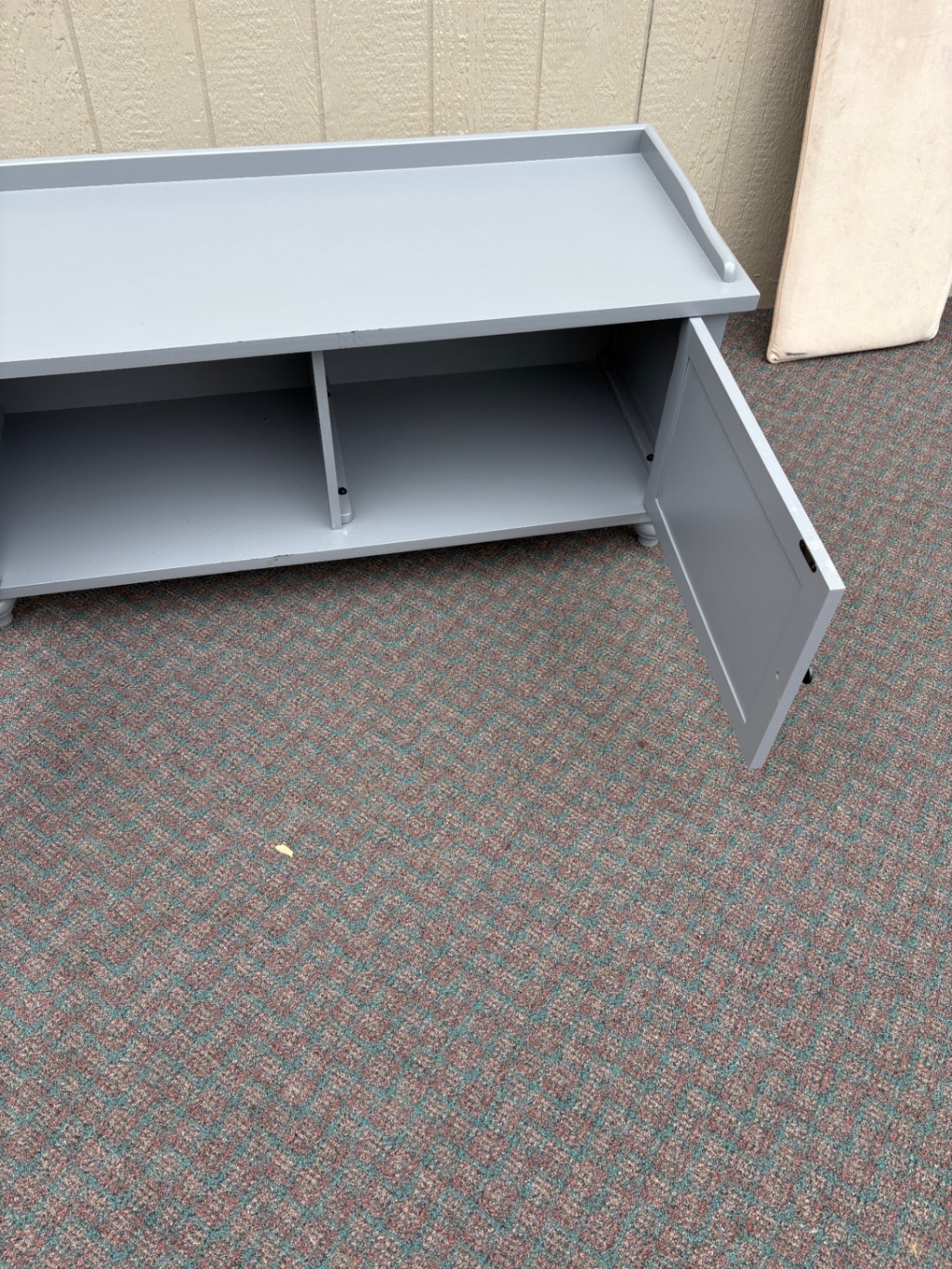 67736 Contemporary Grey Storage Bench with Cushion and Louvered Doors