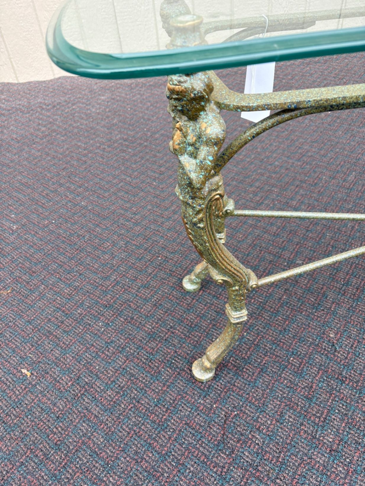 65667 Vintage Glass Top Console Table with Brass Figural Base