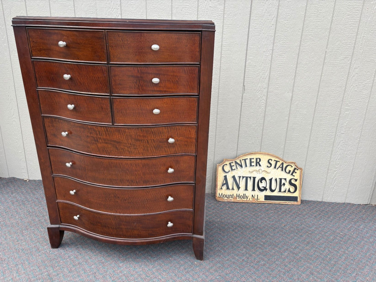 67599 Serpentine Front High Chest of Drawers, Mahogany Finish
