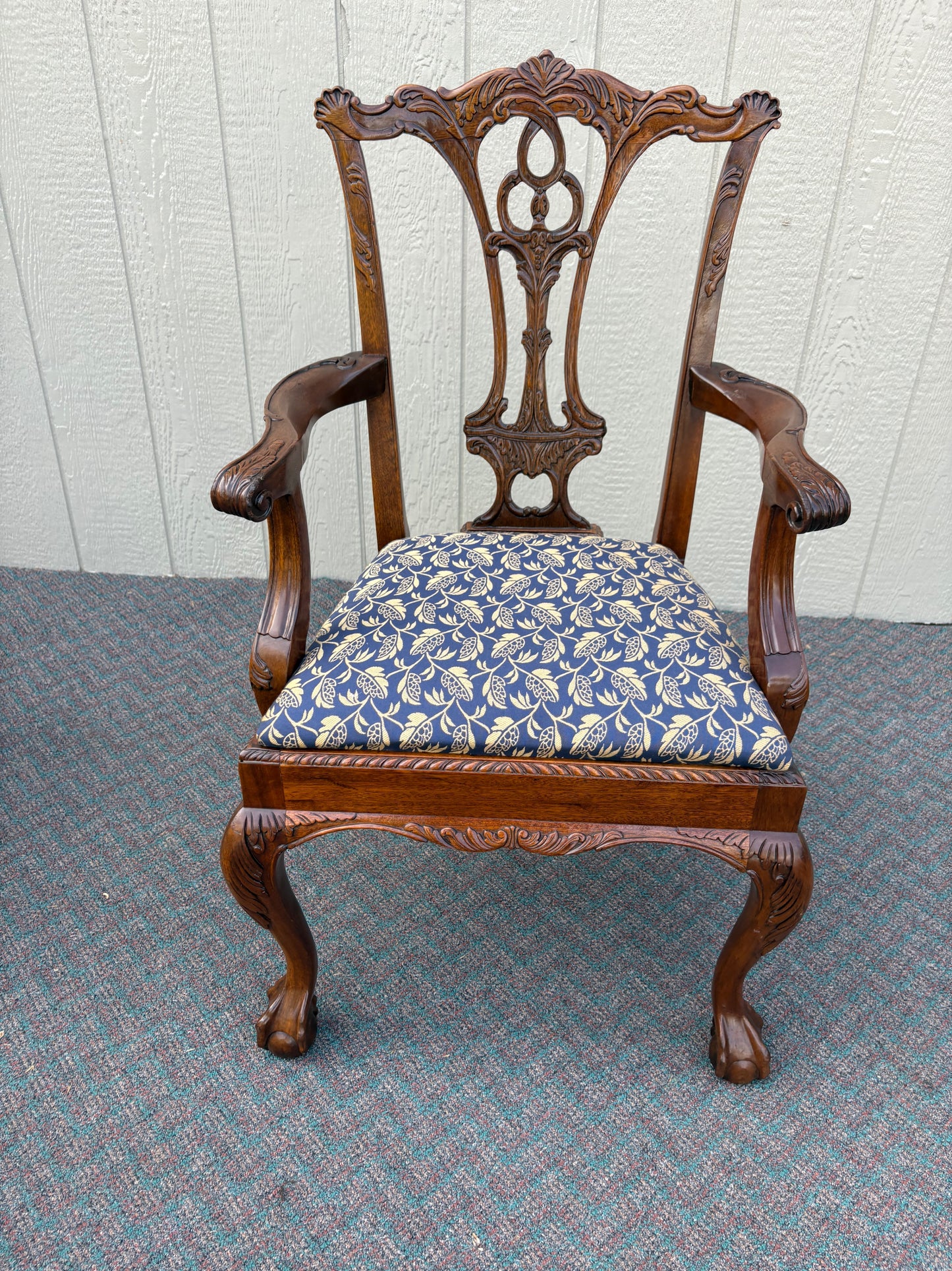 Set of 4 Chippendale Style Mahogany Dining Chairs with Upholstered Seats