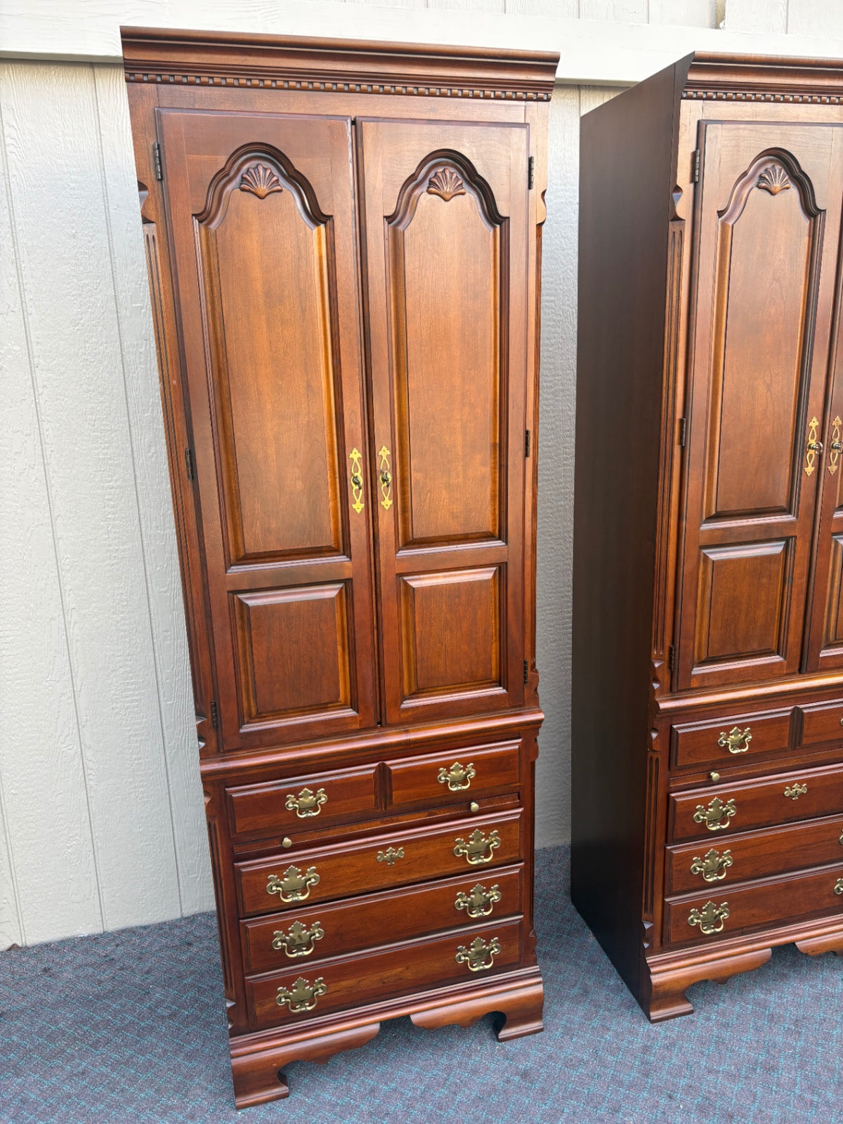 68215 Pair of Lexington Traditional Cherry Wood Bookcase Cabinets