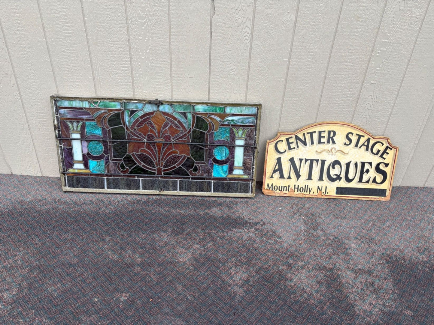 67487 Antique Art Nouveau Stained Glass Window with Floral Motif