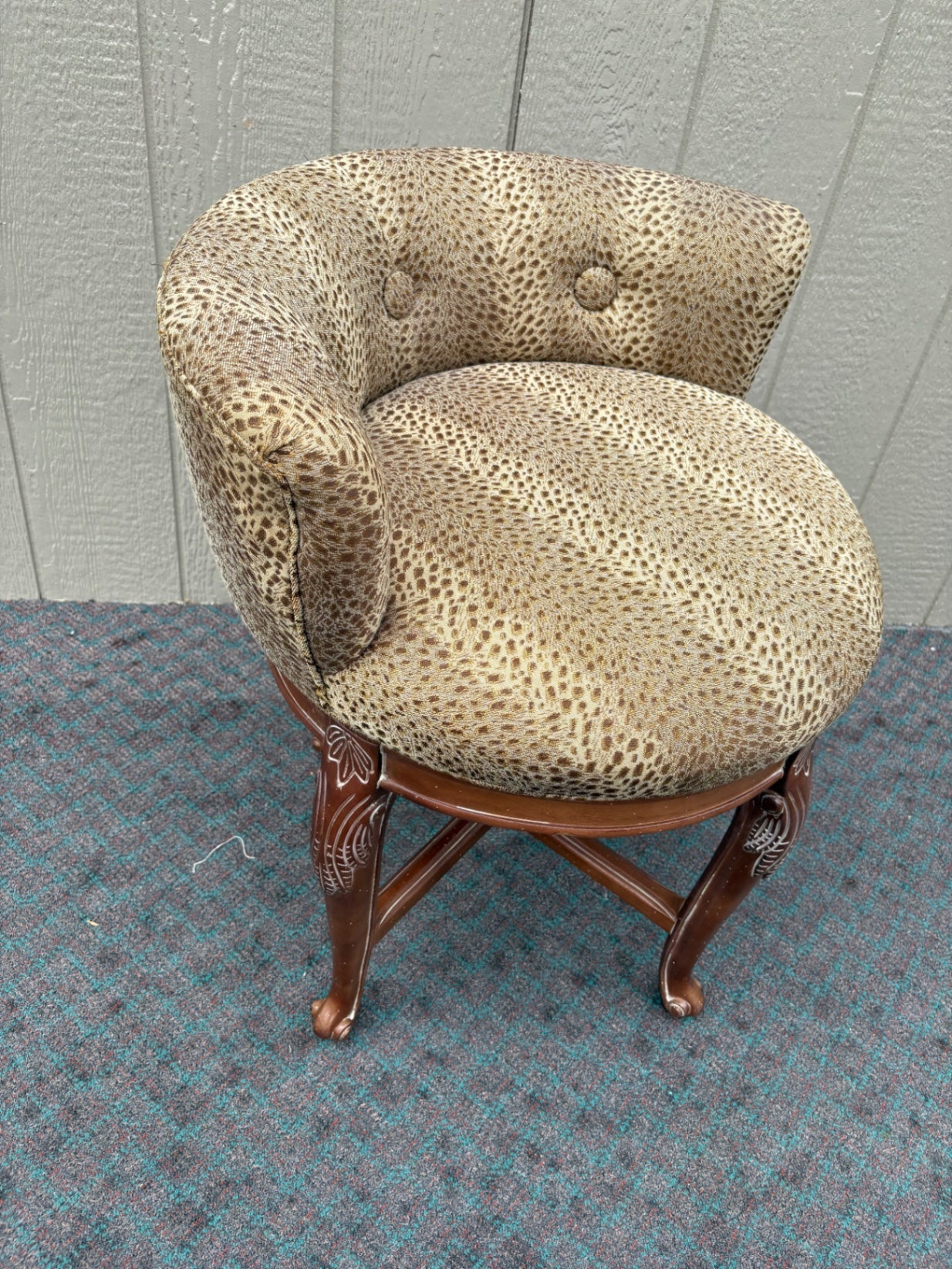 Vintage Swivel Vanity Chair with Leopard Print Upholstery