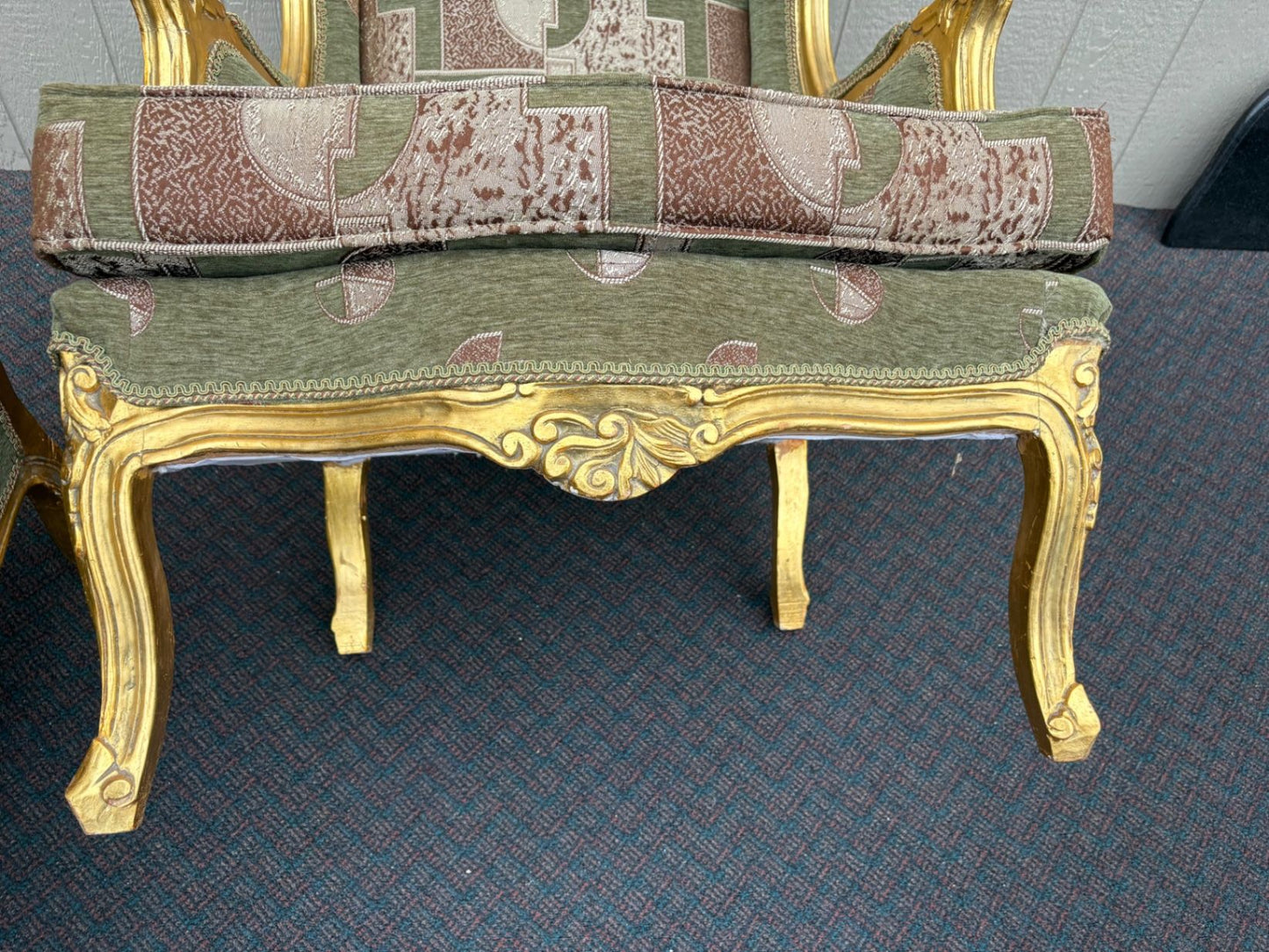 67516 Pair of Vintage French Provincial Gold Gilt Wingback Chairs