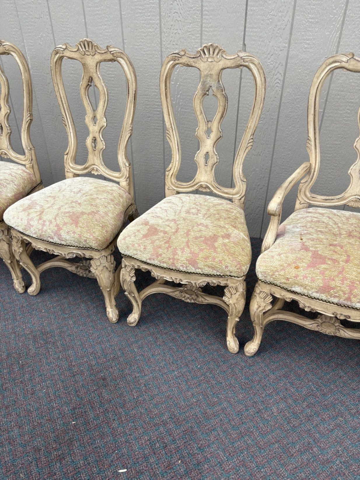 67586 Set of 6 Vintage French Provincial Dining Chairs in Cream Finish