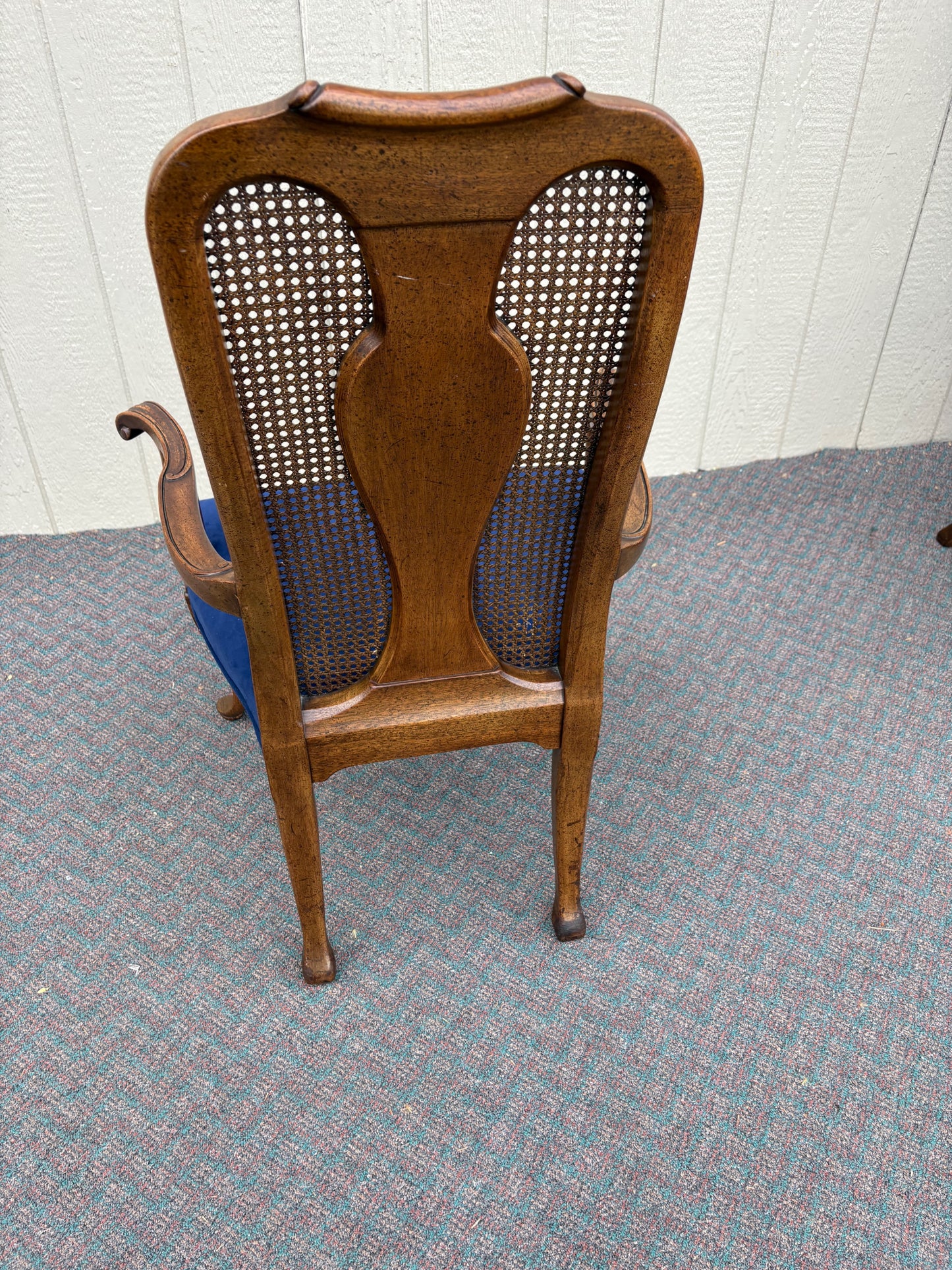 67644 Set of 6 John Stuart Queen Anne Dining Chairs in Walnut and Blue Upholstery