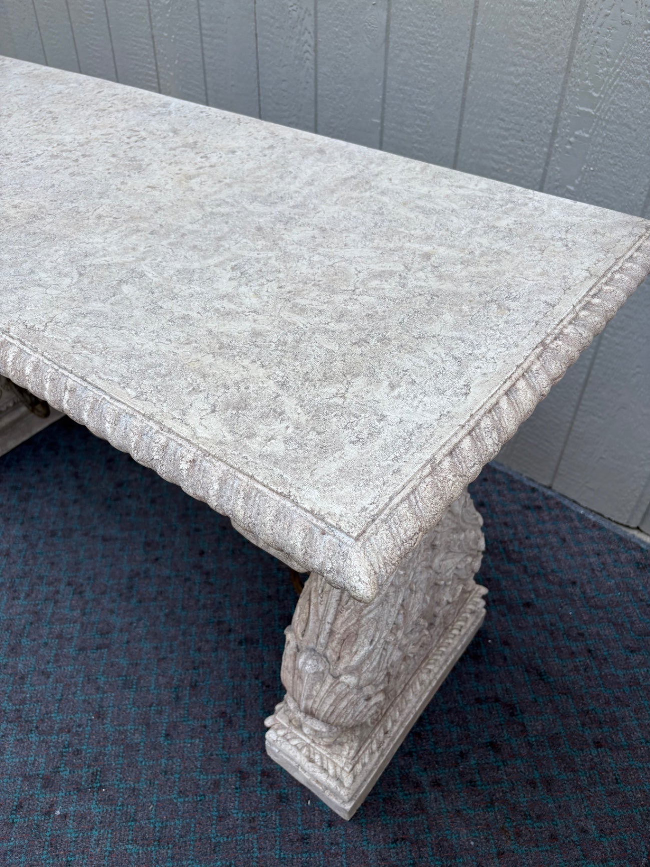 68079 Elegant Classical Cement Console Table with Ornate Ironwork