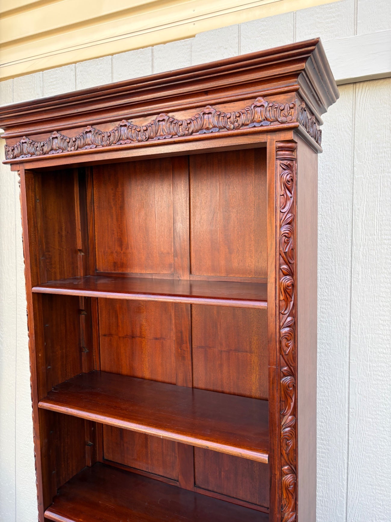67941 Ornate Mahogany Chippendale Bookcase with Claw Feet and Drawers