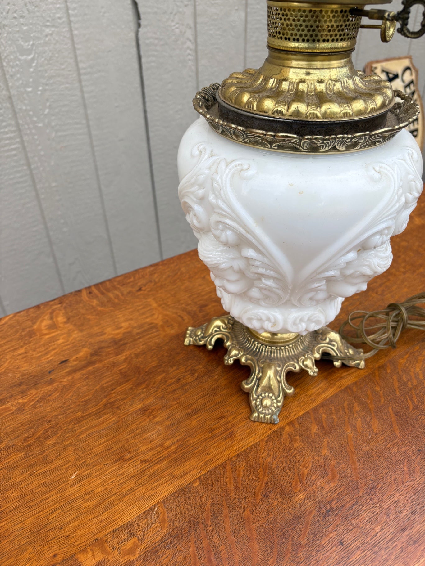 67961  Victorian Cherub Glass Lamp with Brass Base, 27 Inches Tall
