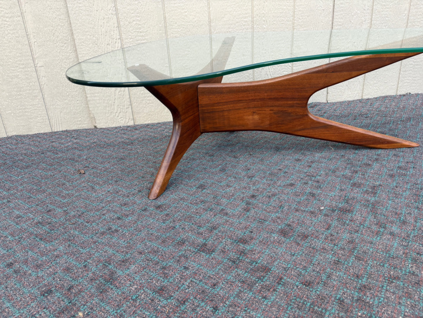 68052 Mid-Century Modern Glass Top Coffee Table with Sculptural Wood Base
