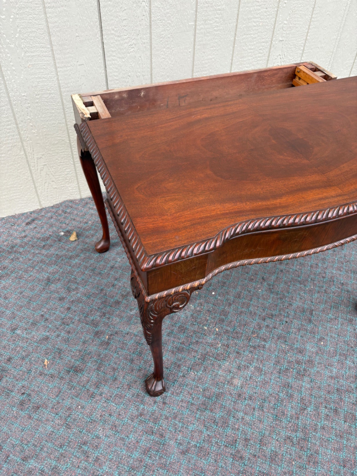 68094 Antique Mahogany Flip Top Game Table with Carved Details