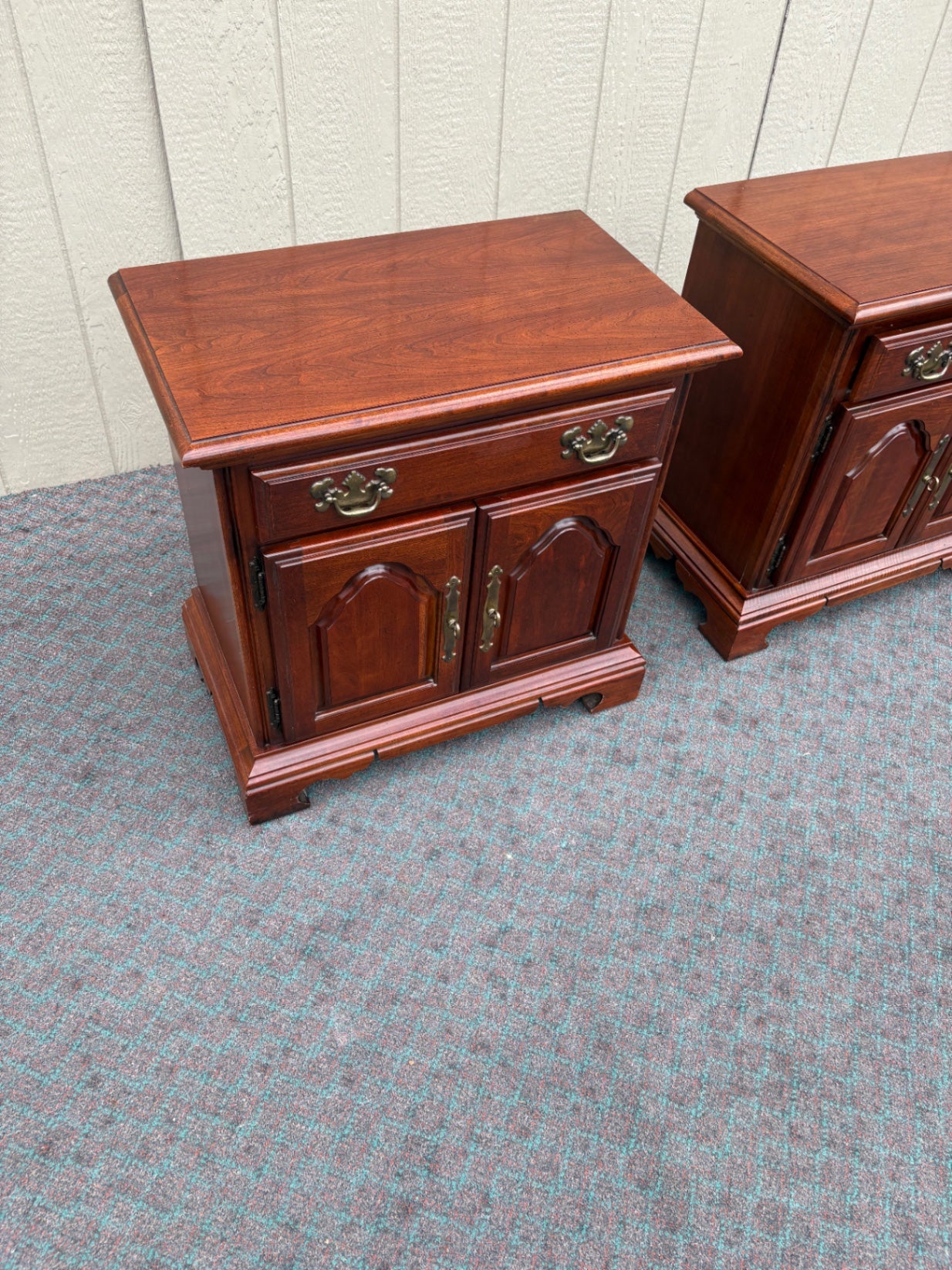 Pair of American Drew Cherry Nightstands with Brass Hardware