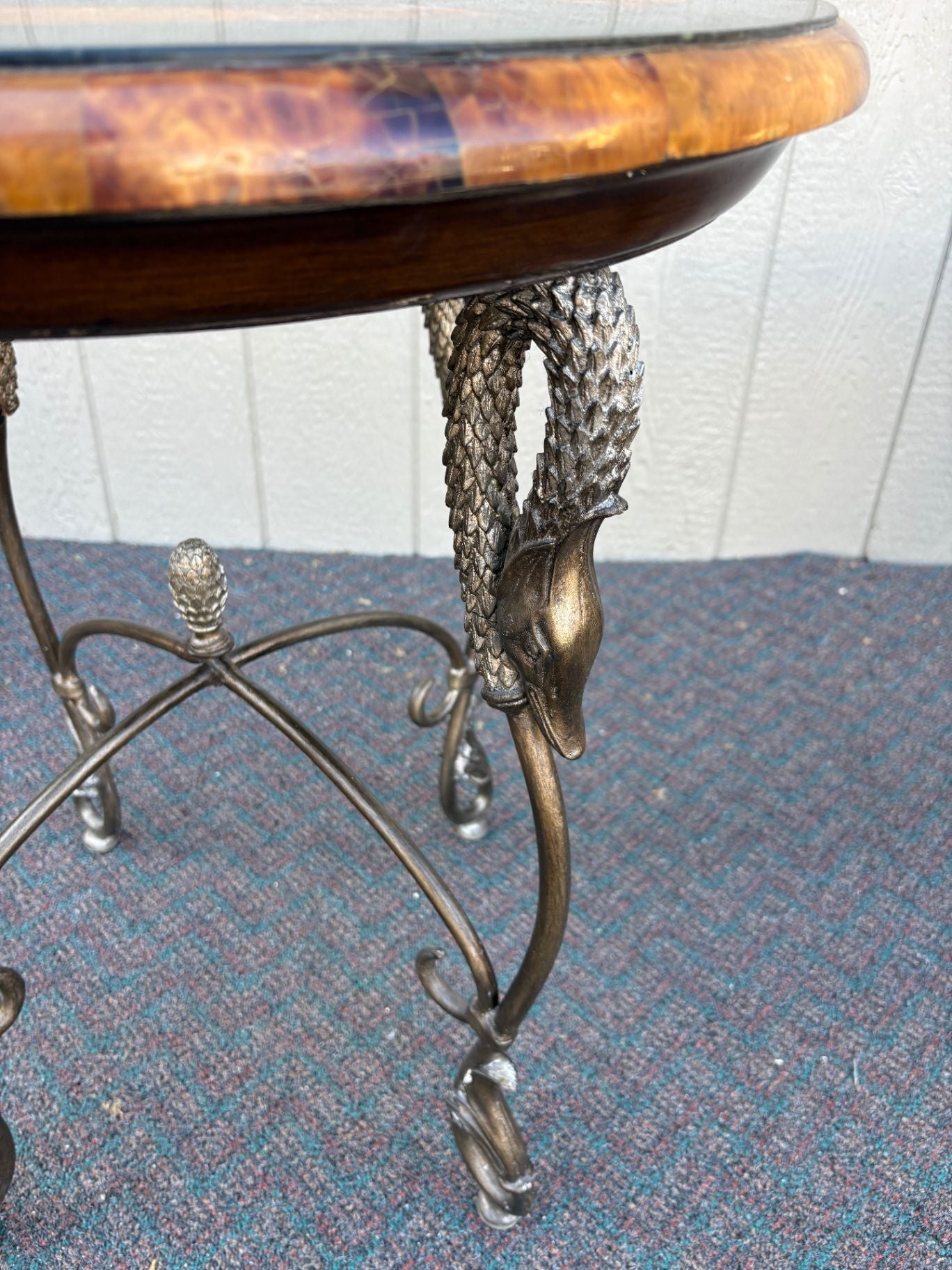 67566 Maitland Smith Round Table with Swan Motif and Stone Top