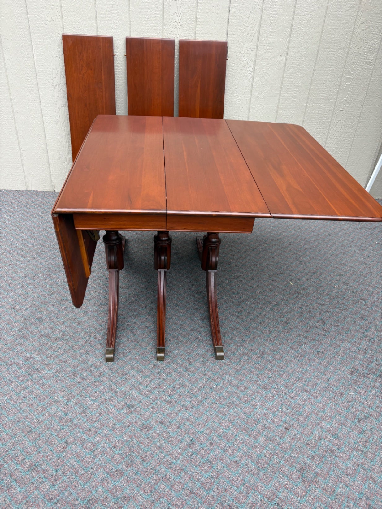 67867  Mid-century Solid Cherry Modern Drop Leaf Dining Table with Three Leaves