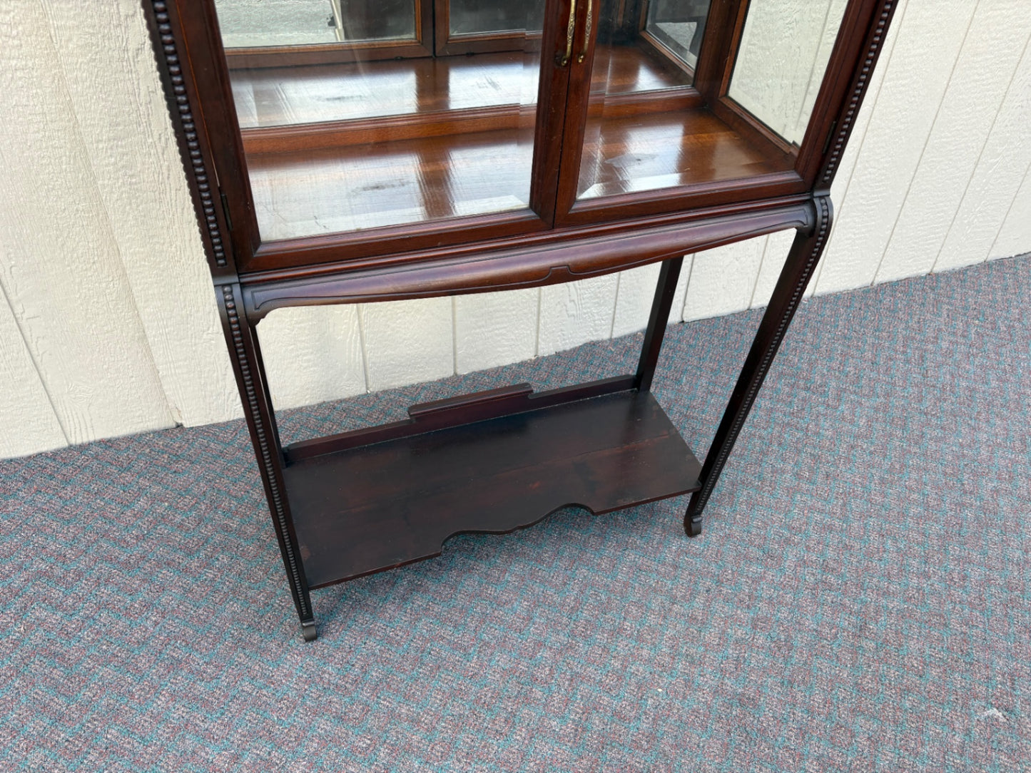 67820 Antique Mahogany Curio Cabinet with Glass Doors and Shelves