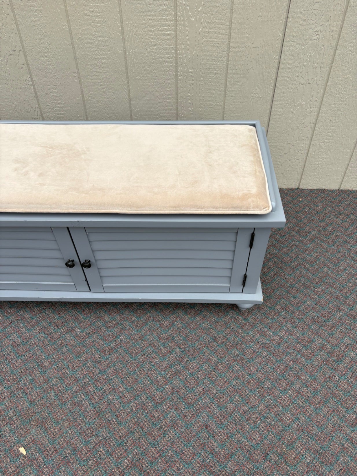67736 Contemporary Grey Storage Bench with Cushion and Louvered Doors