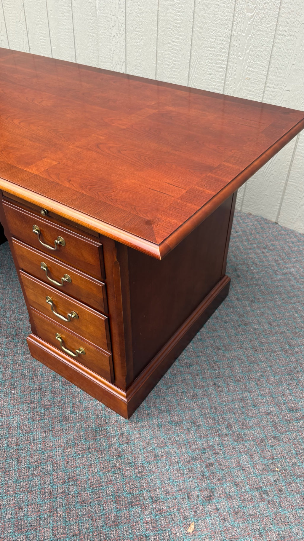 Stanley Cherry Executive Desk with Brass Hardware, 1990s