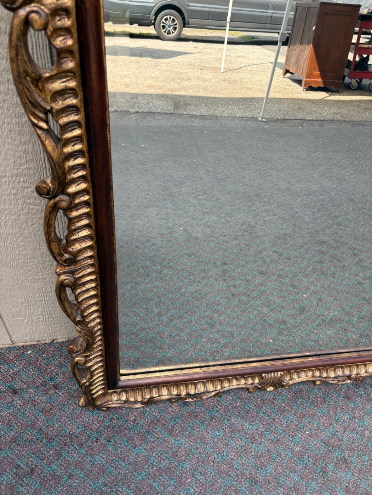 68102 Large Ornate Mahogany Wall Mirror with Gold Accents