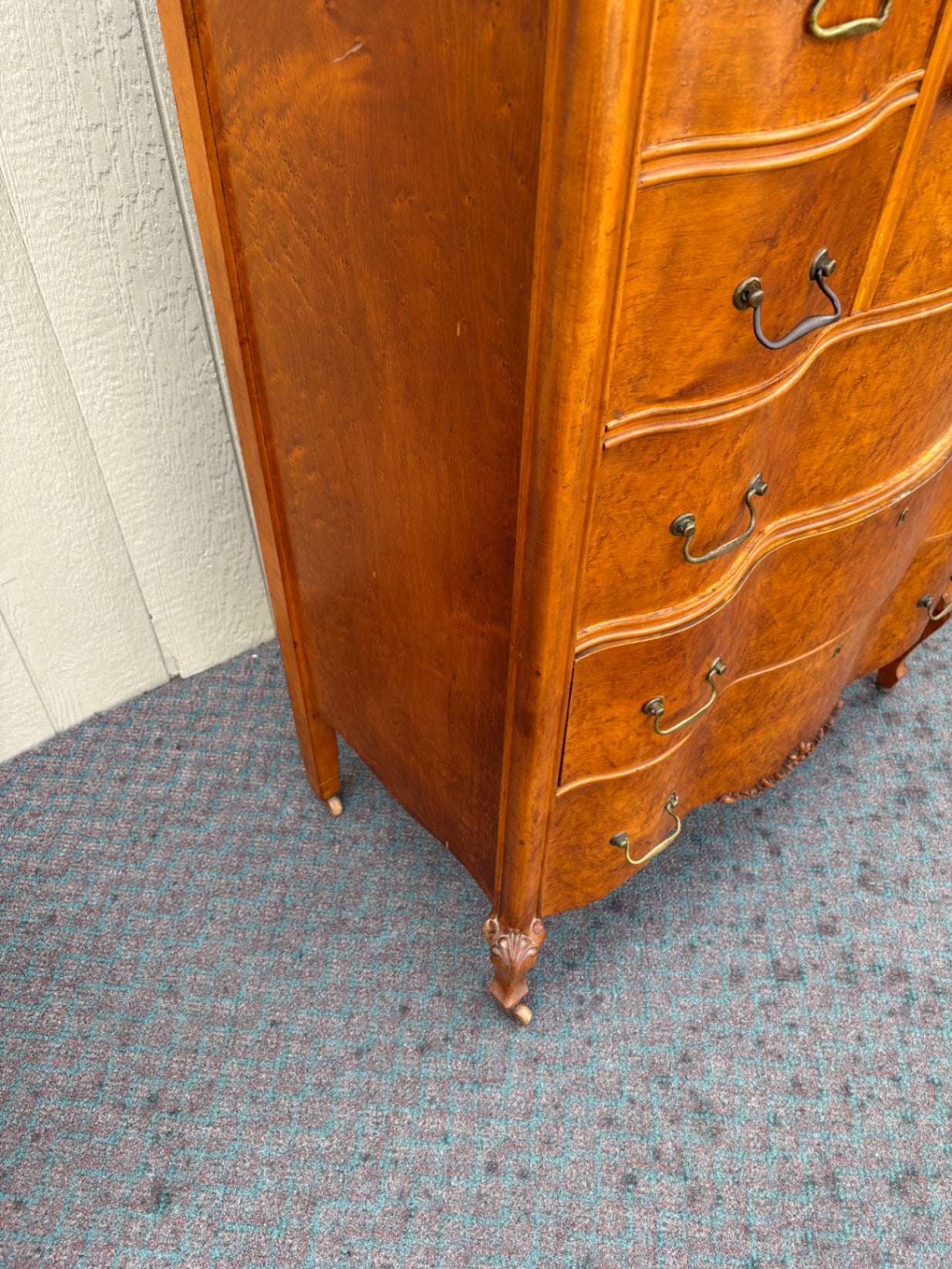 67995 Antique Highboy Dresser with Mirror, 1920s, Burl Wood