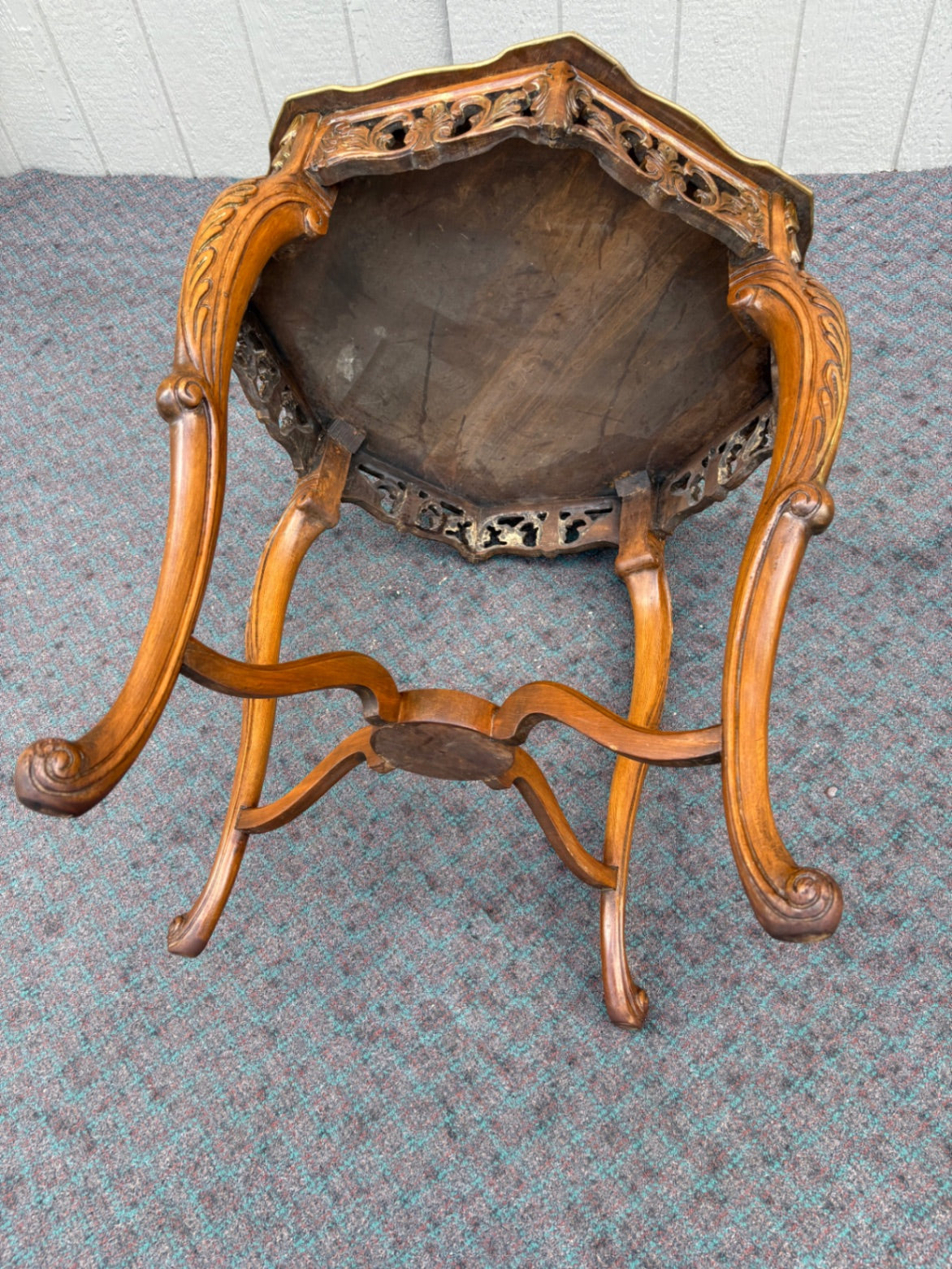 67987 Ornate French Louis XV Style Inlaid Walnut Side Table