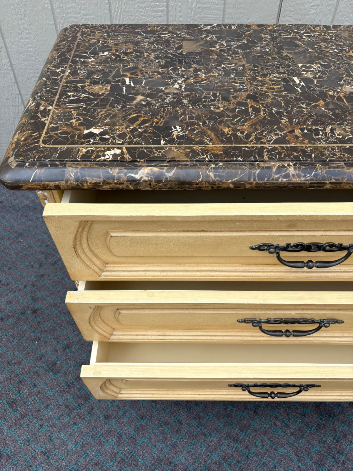 68078 Vintage French Provincial Marble Top Chest with Ornate Detailing