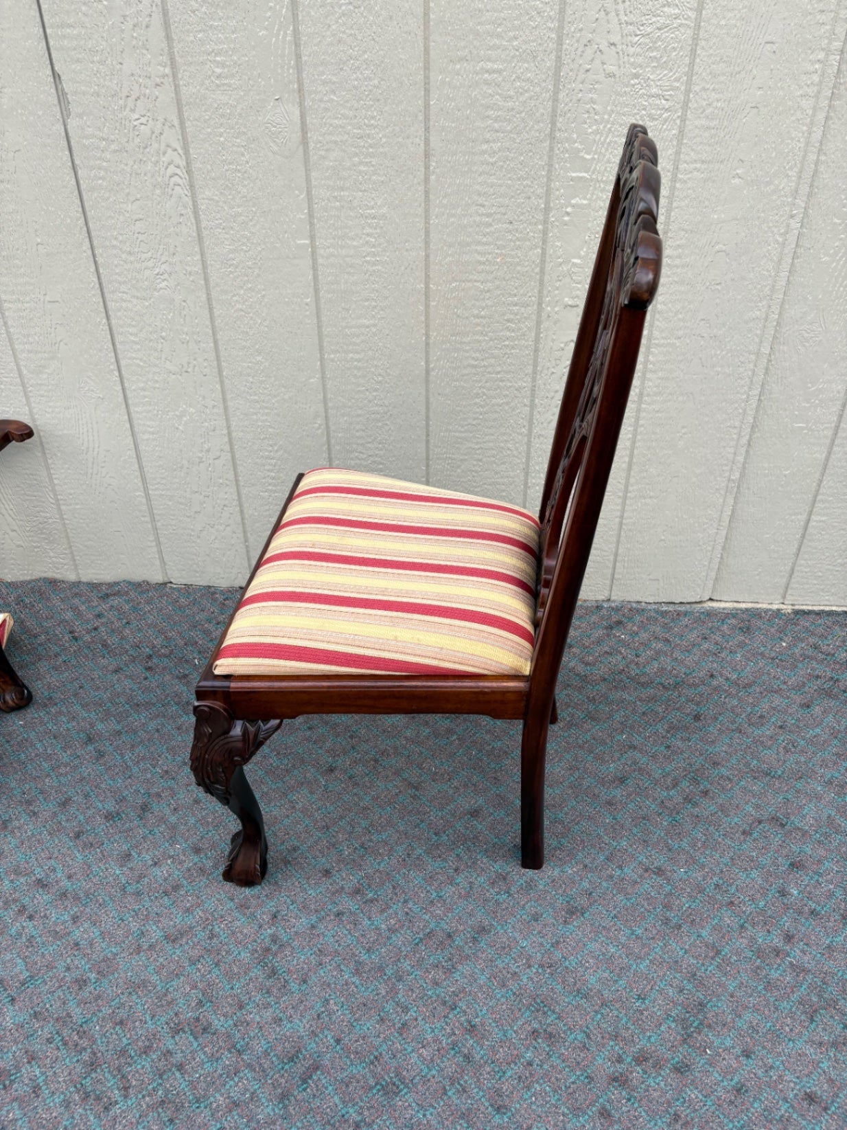 68024 Set of 6 Chippendale Dining Chairs with Striped Upholstery