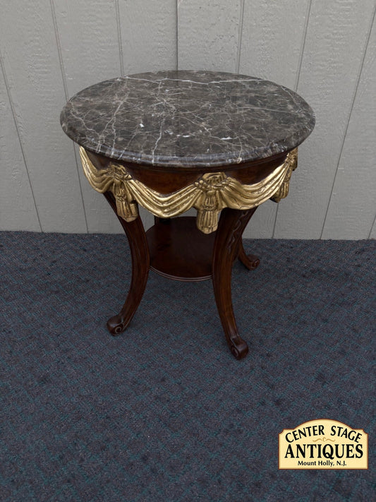68032  Elegant Round Marble Top Side Table with Gilt Accents