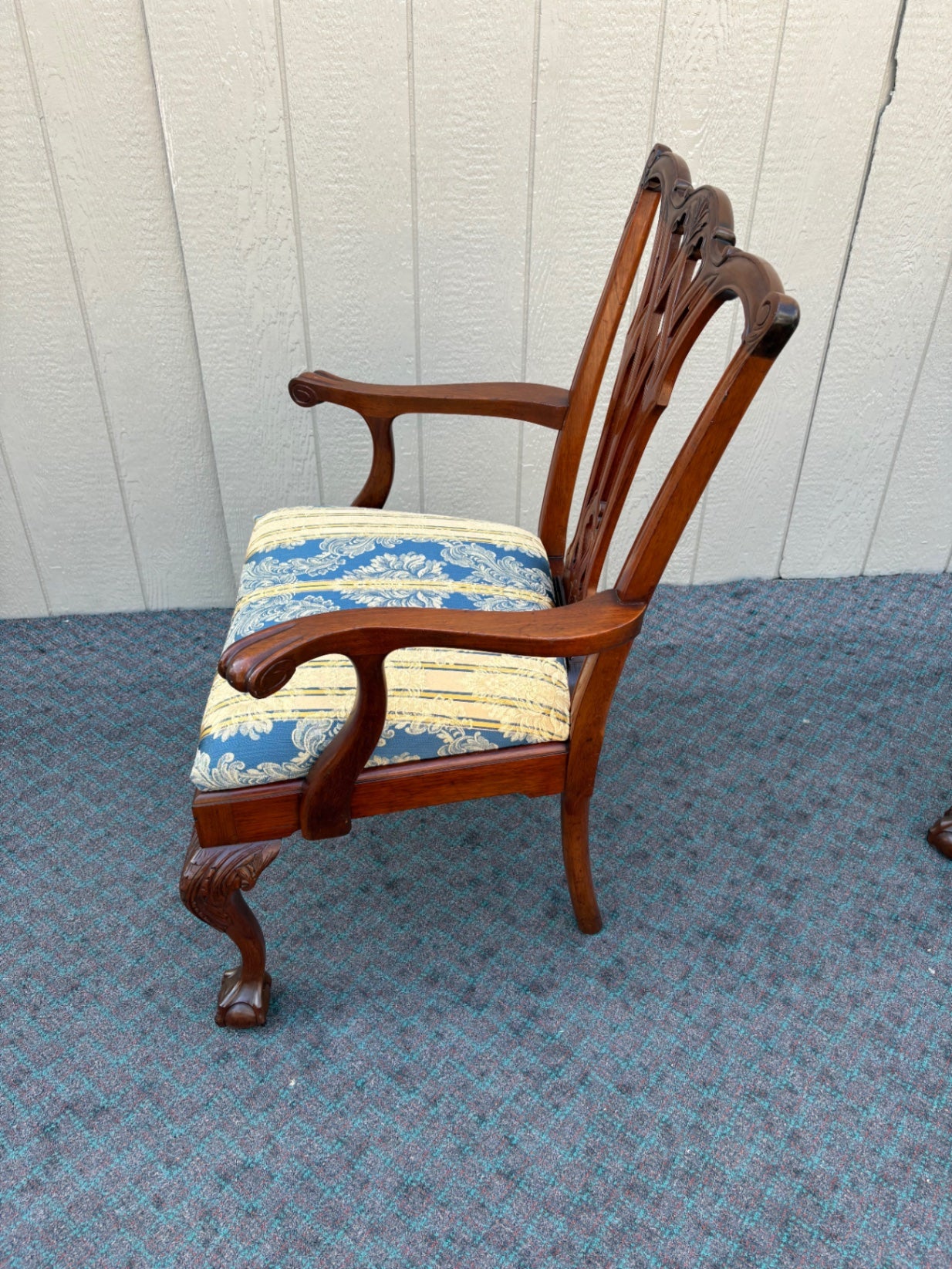 67965  Pair of Chippendale Style Mahogany Armchairs with Carved Details