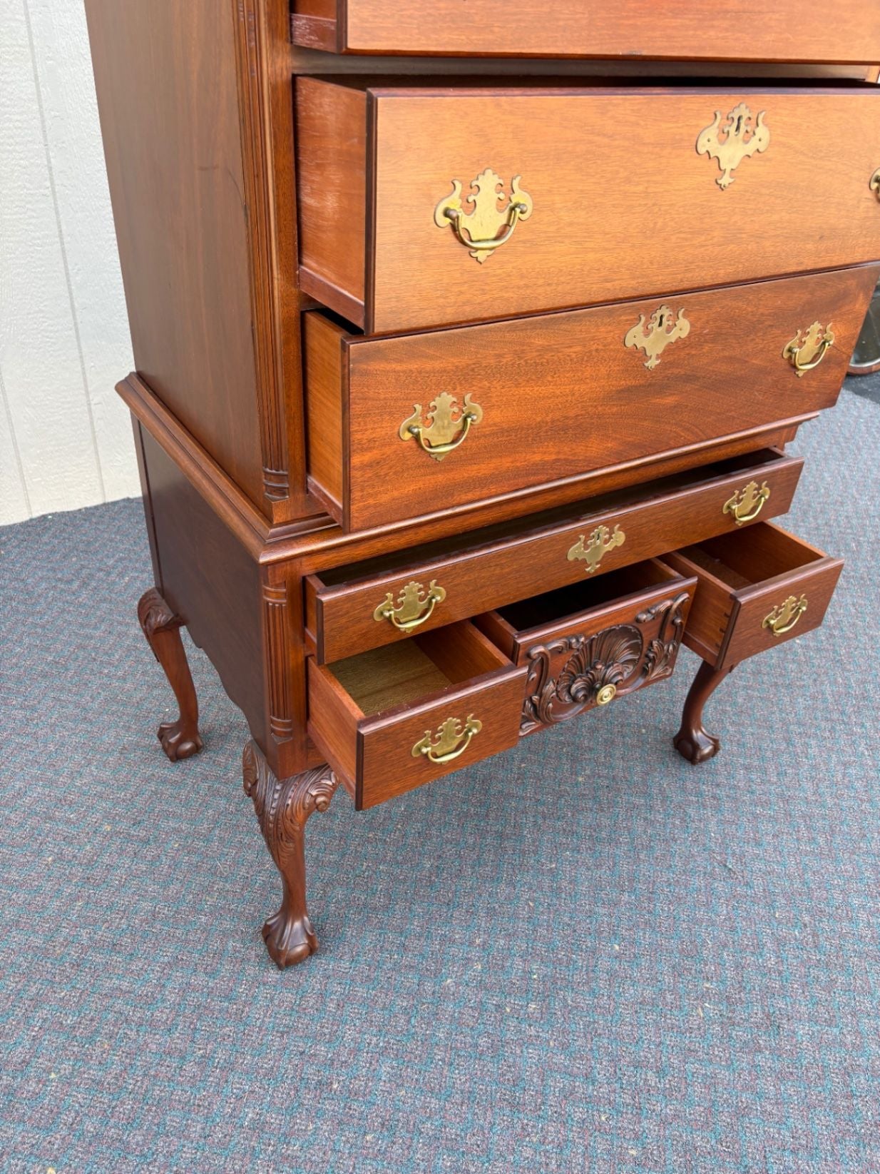 67648  FELDENKREIS Mahogany Chippendale Style Highboy Chest on Ball-and-Claw Feet