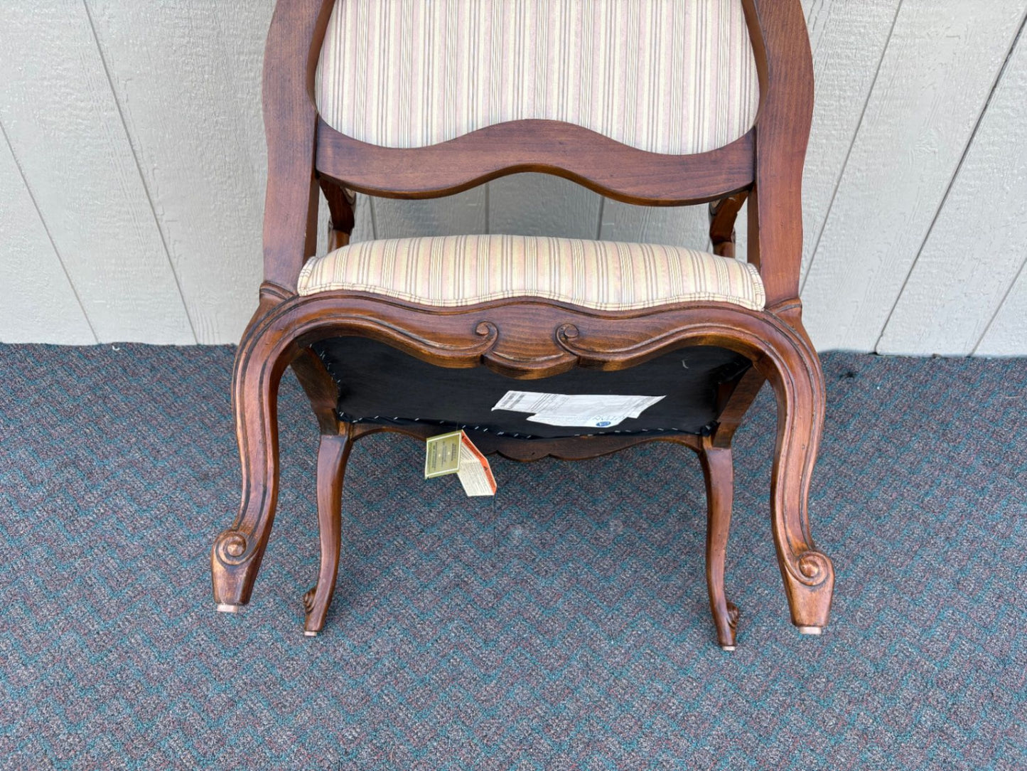 67602 Ethan Allen French Provincial Bergere Chair in Striped Upholstery