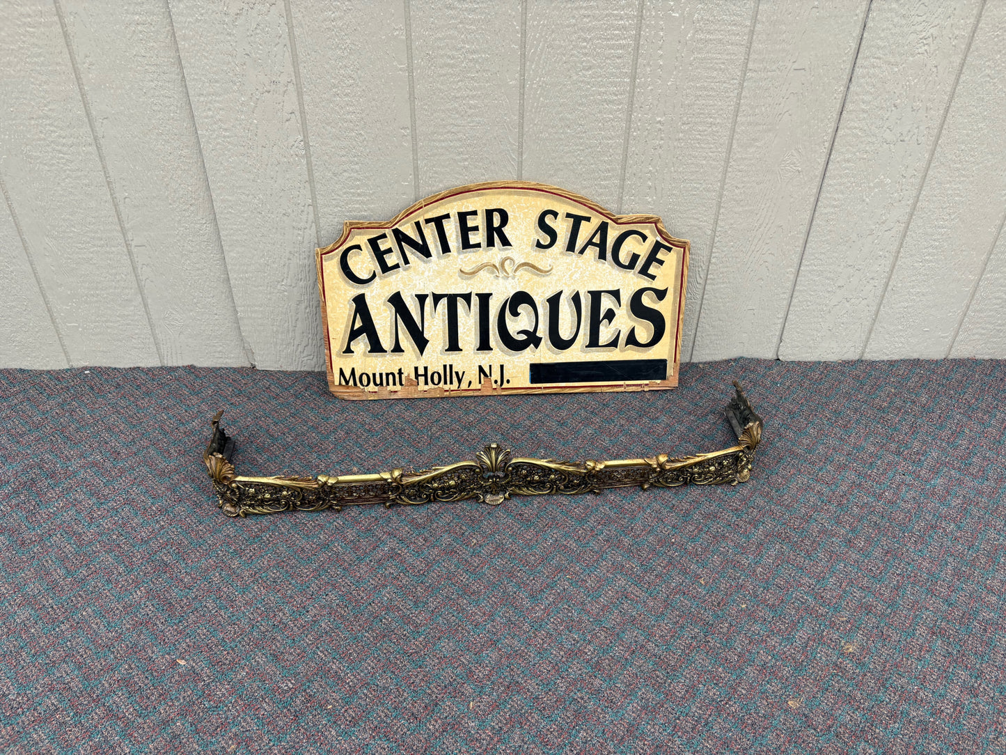 67713 Ornate Victorian Brass Fireplace Fender with Intricate Detailing