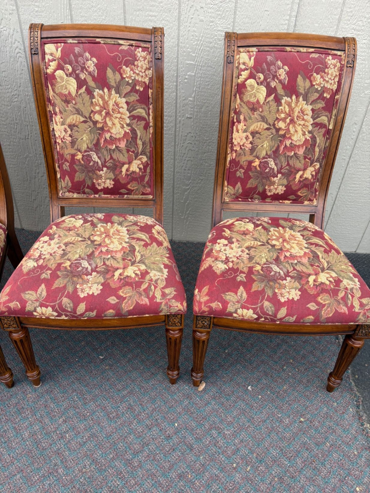 67666 Set of 5 Ethan Allen Dining Chairs with Floral Upholstery