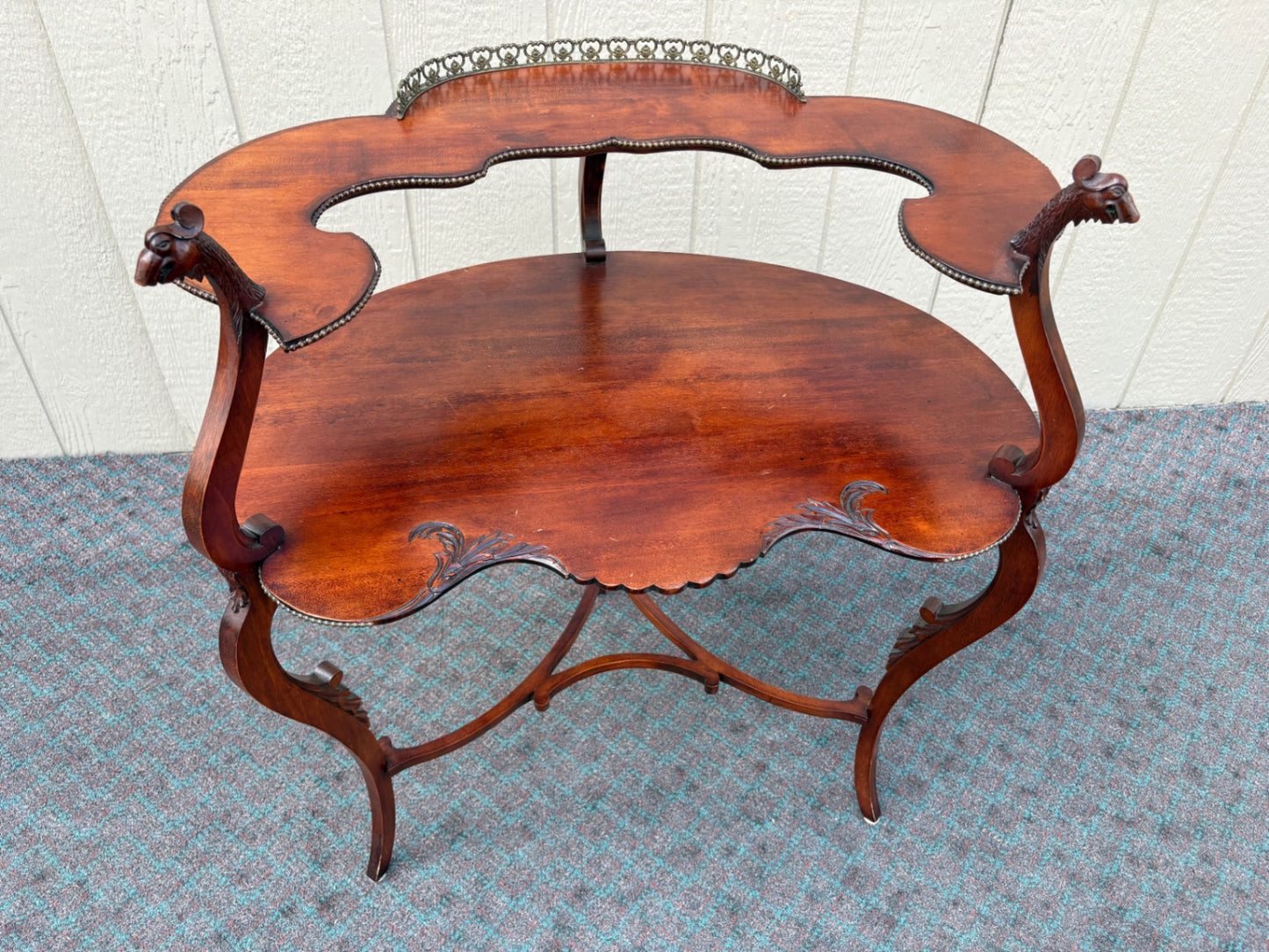 Mahogany Two-Tier Figural Table with Ornate Carvings