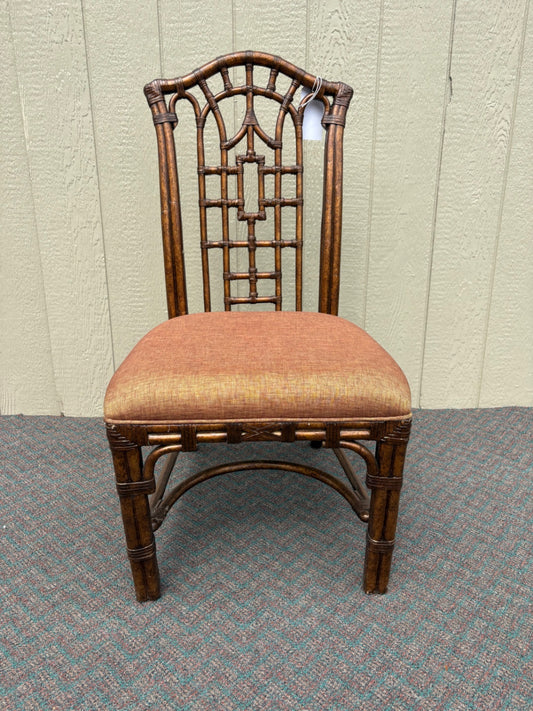Vintage Chippendale Style Rattan Chair with Upholstered Seat