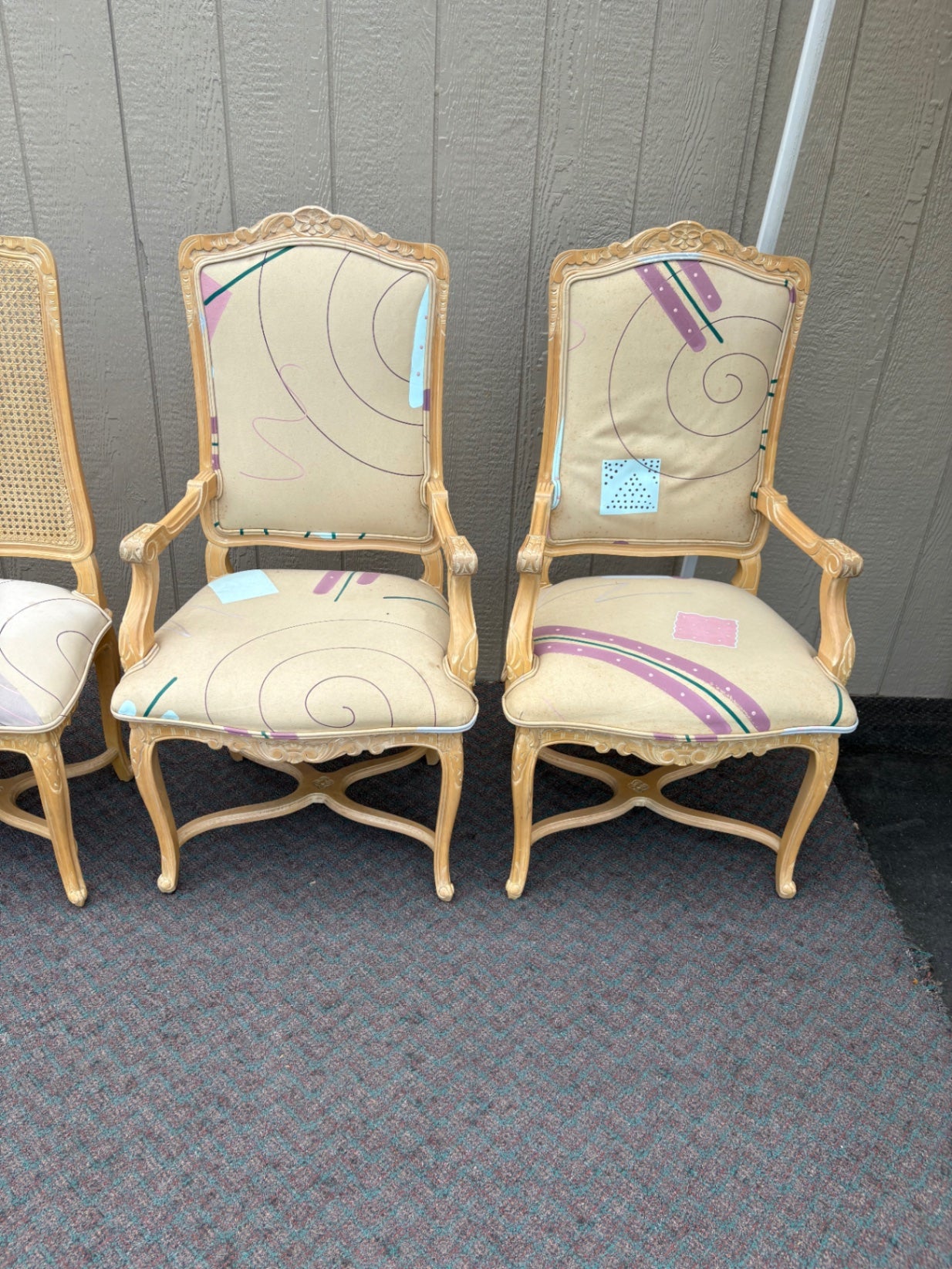 Set of 6 French Provincial Dining Chairs with Cane Backs
