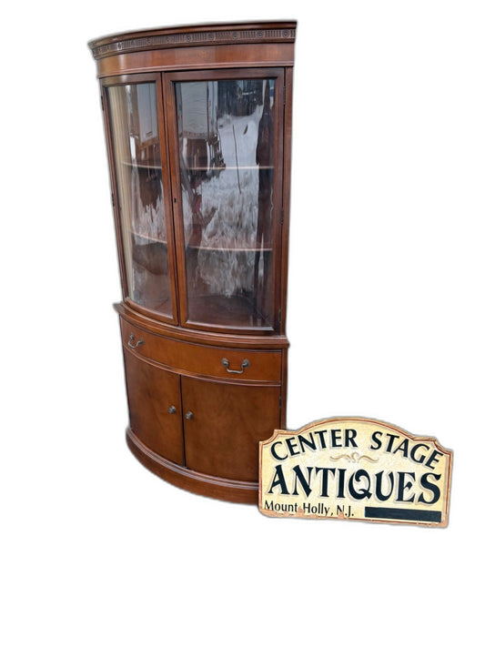 67475  Vintage Bow Front Corner Curio Cabinet with Glass Doors