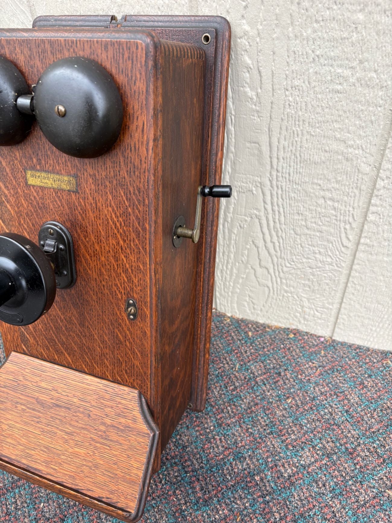 67690 Antique Western Electric Oak Wall Phone with Crank, Early 1900s