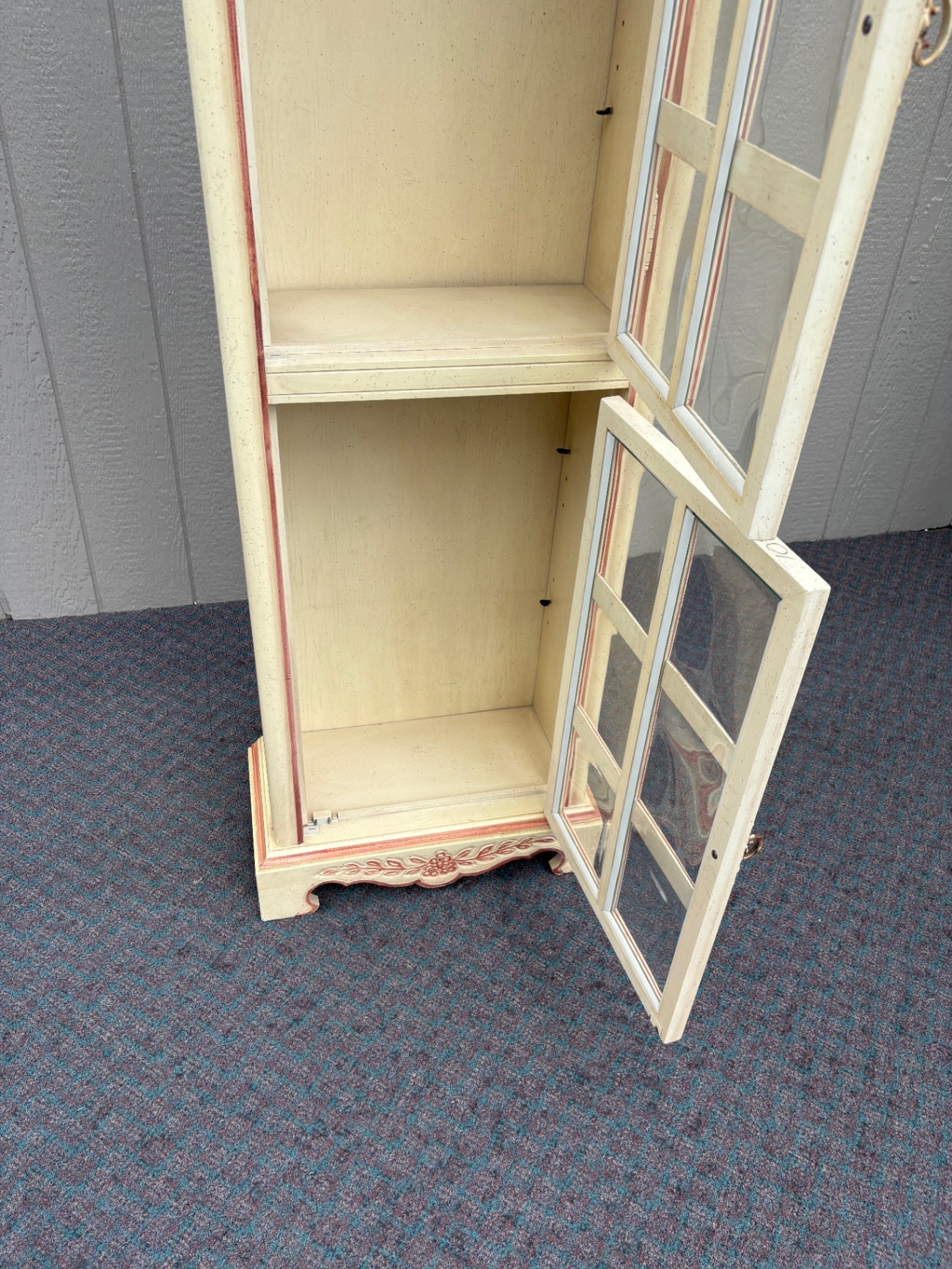 67860 Vintage French Country Curio Cabinet with Convex Glass Panels
