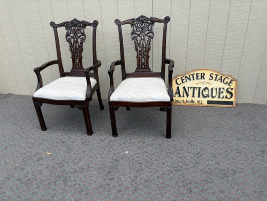 67884  Pair of Chippendale Style Mahogany Armchairs with Carved Backs
