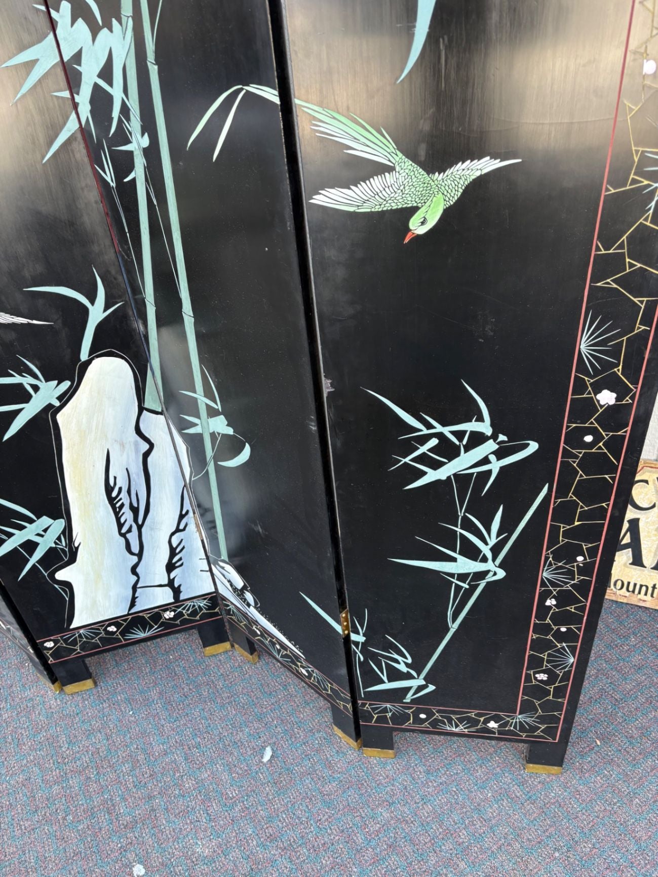 66277  Hand-Painted Oriental Folding Screen with Crane Motif